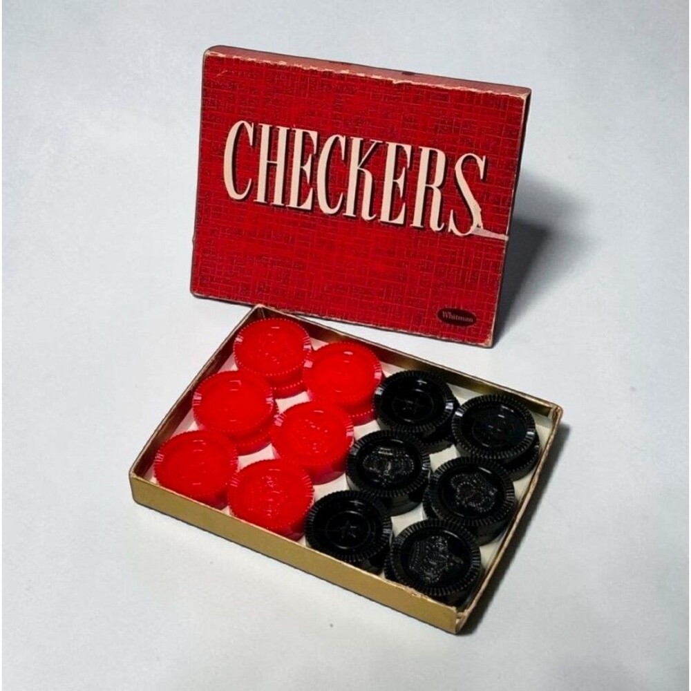 Vintage Whitman Crown Checkers Set Complete 24 Pieces Original Box Mid-century